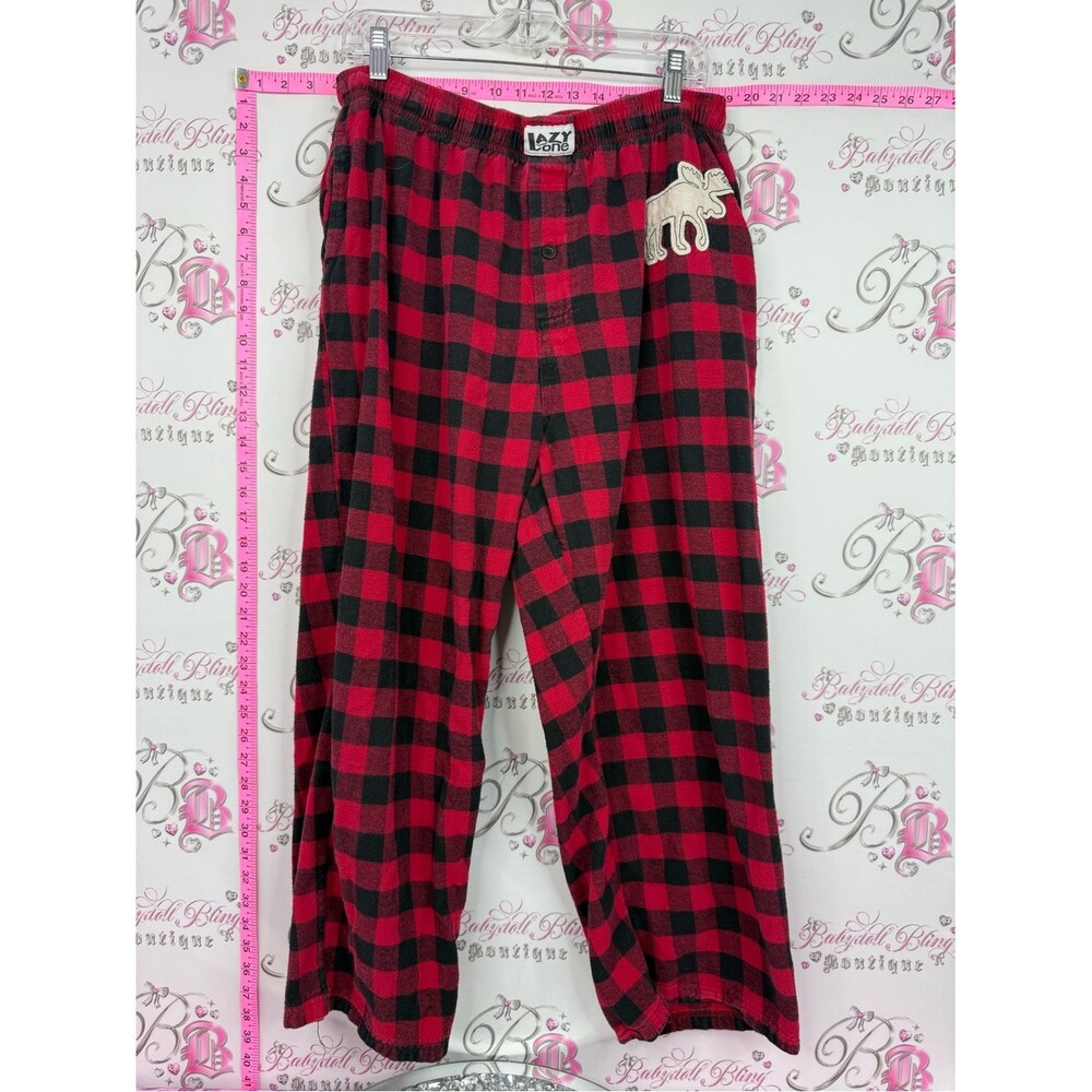 Lazy One Red and Black Buffalo Plaid Men's Lounge Joggers with Moose Patch